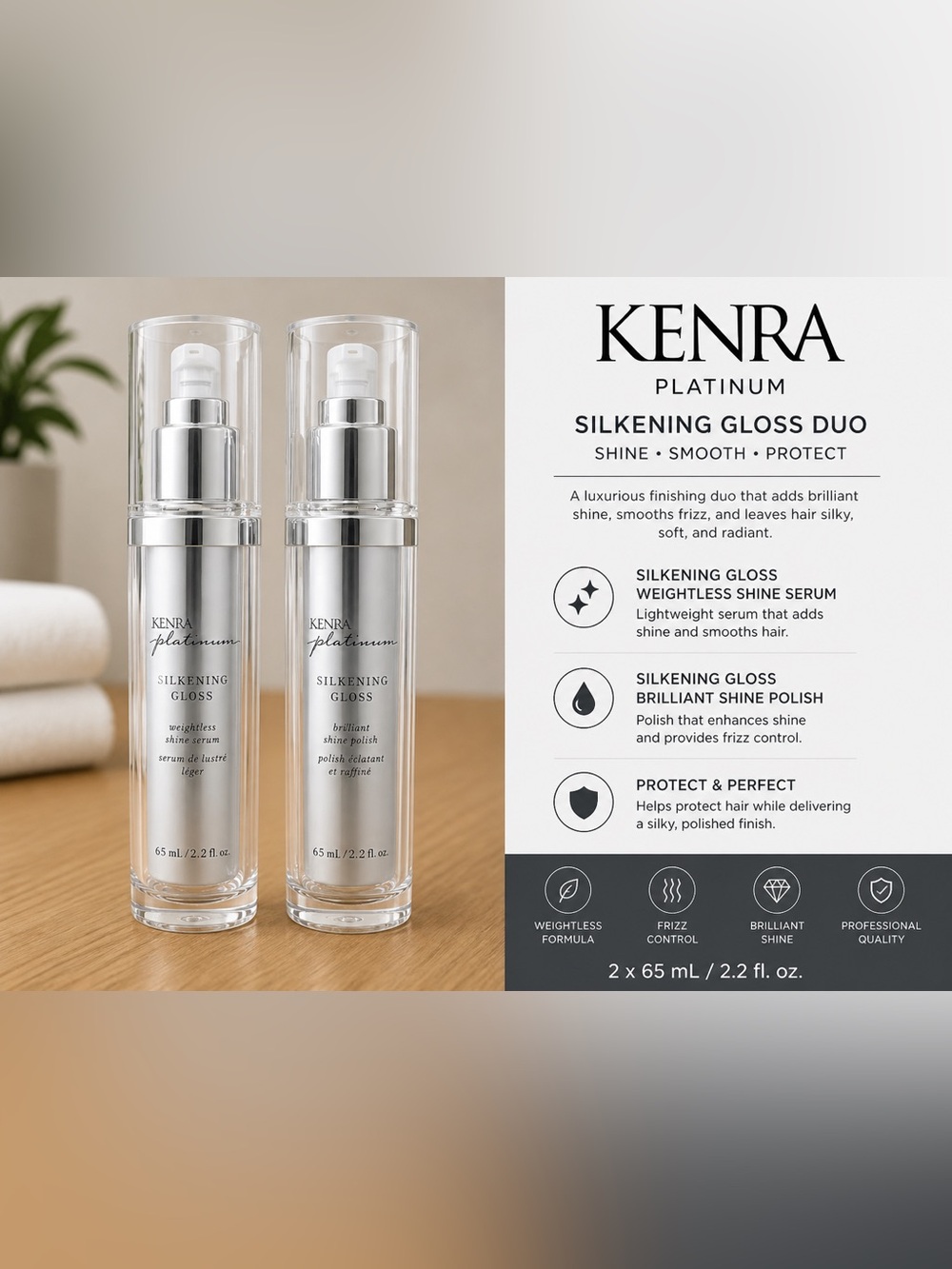 Kenra Platinum Silkening Gloss Duo Weightless Shine Serum & Polish 2.2 fl oz